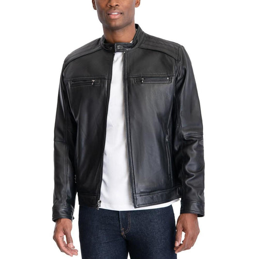 Men's Perforated Leather Moto Jacket, Created for Macy's
