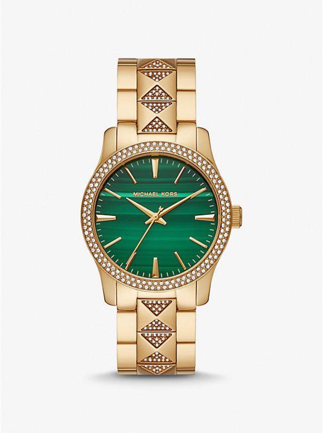 Runway Pavé Gold-Tone and Malachite Watch