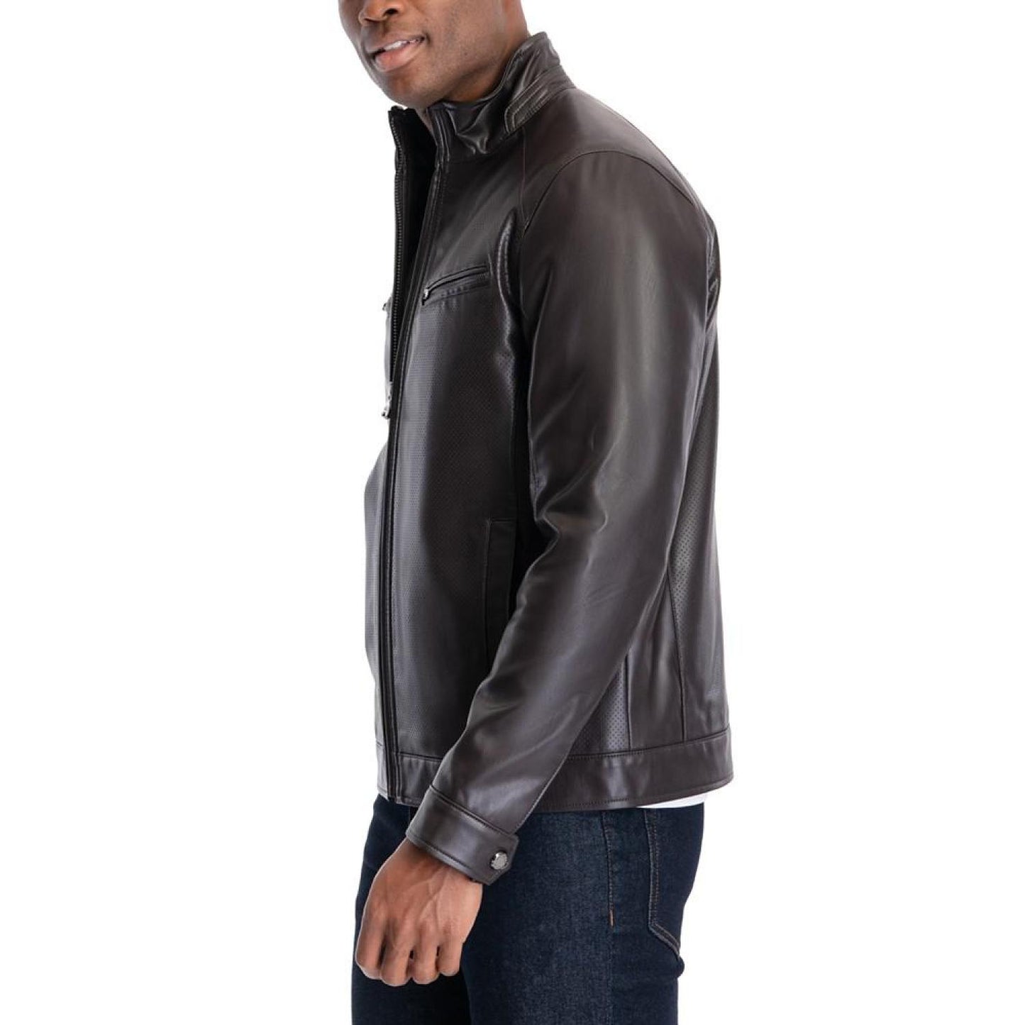 Men's Perforated Faux Leather Moto Jacket, Created for Macy's