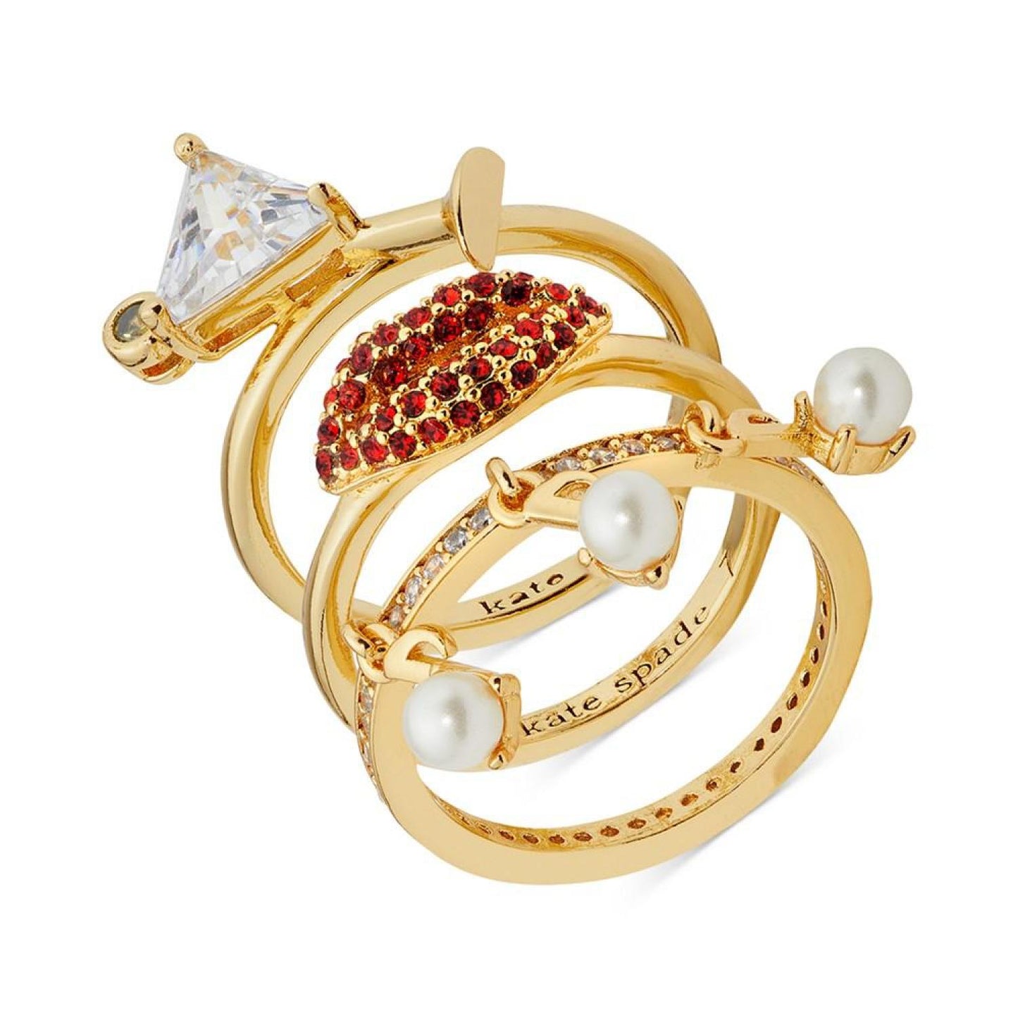 Gold-Tone 3-Pc. Set Crystal & Imitation Pearl Night-Out Motif Stack Rings