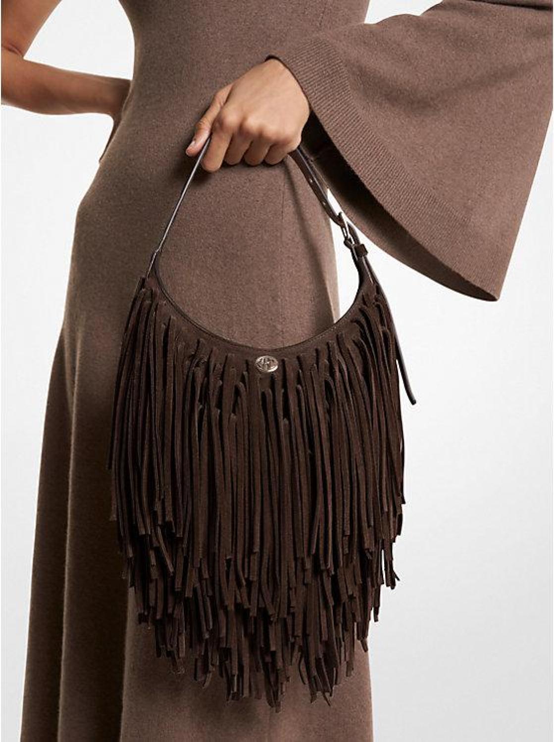 Dyan Small Fringed Suede Shoulder Bag