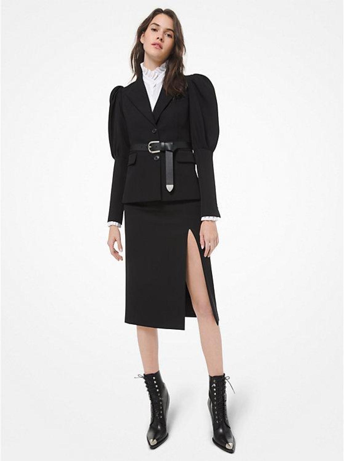 Wool Gabardine Slit Pencil Skirt