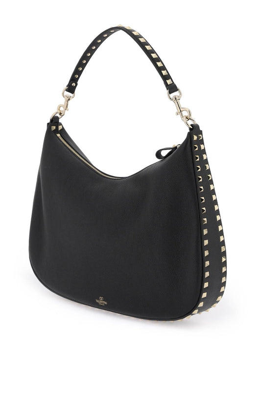 Valentino garavani grained leather 'rockstud' hobo bag
