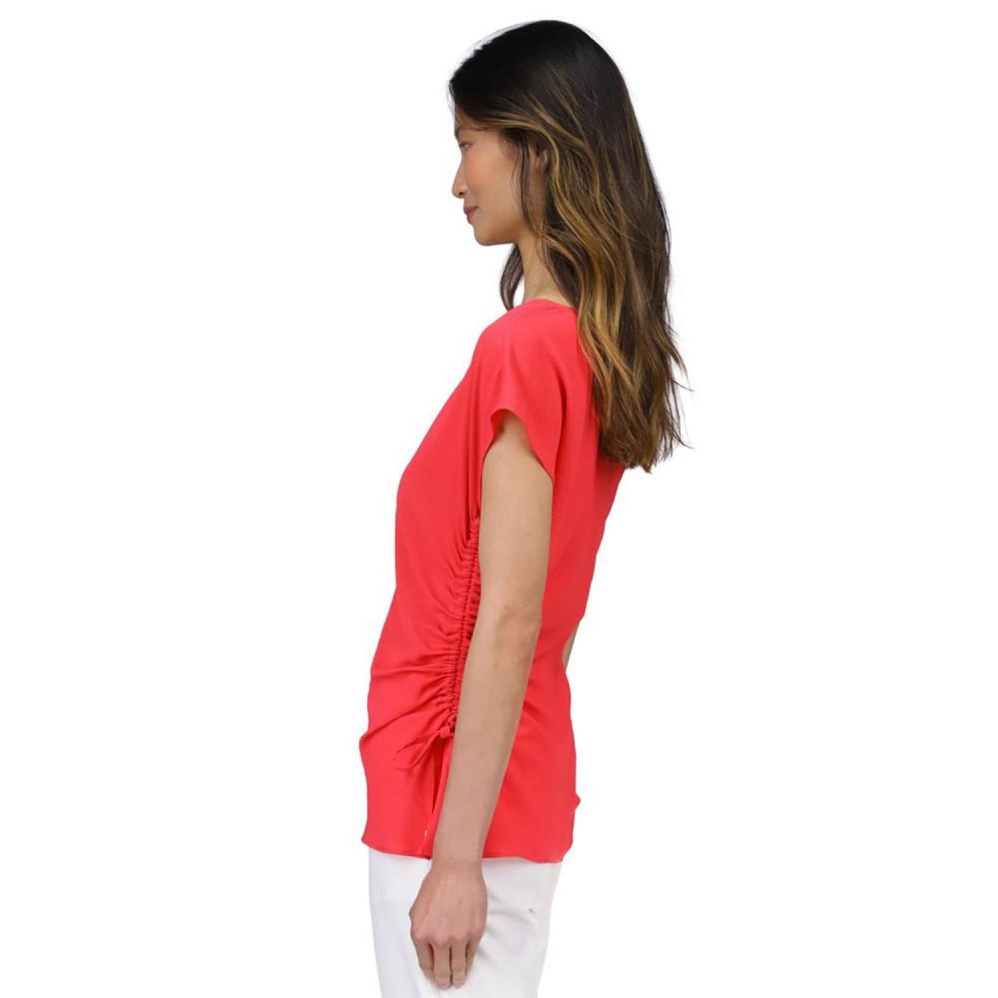 Women's Solid Ruched V-Neck Top