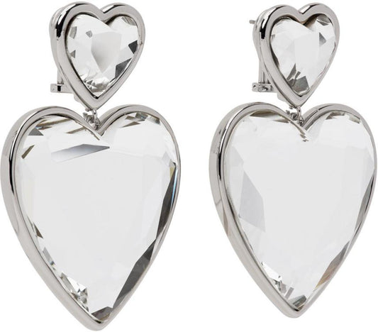 Silver Crystal Double Heart Earrings