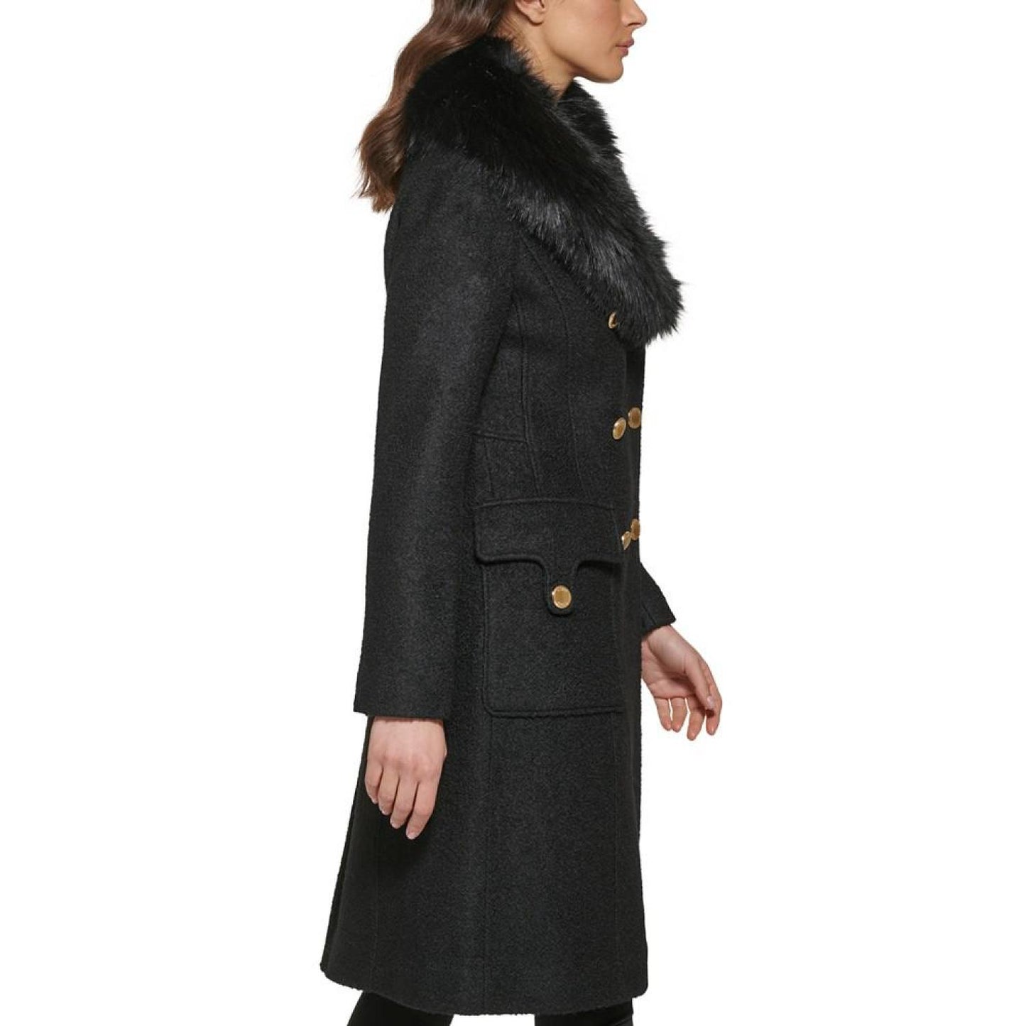 Women's Faux-Fur Collar Double-Breasted Walker Coat