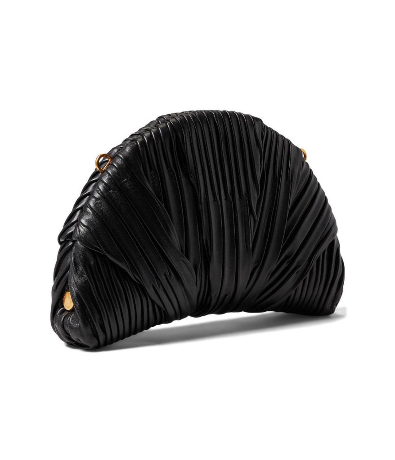 Patisserie Pleated Smooth Leather 3-D Croissant Clutch