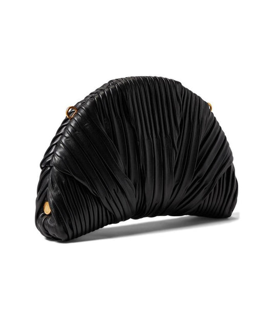 Patisserie Pleated Smooth Leather 3-D Croissant Clutch