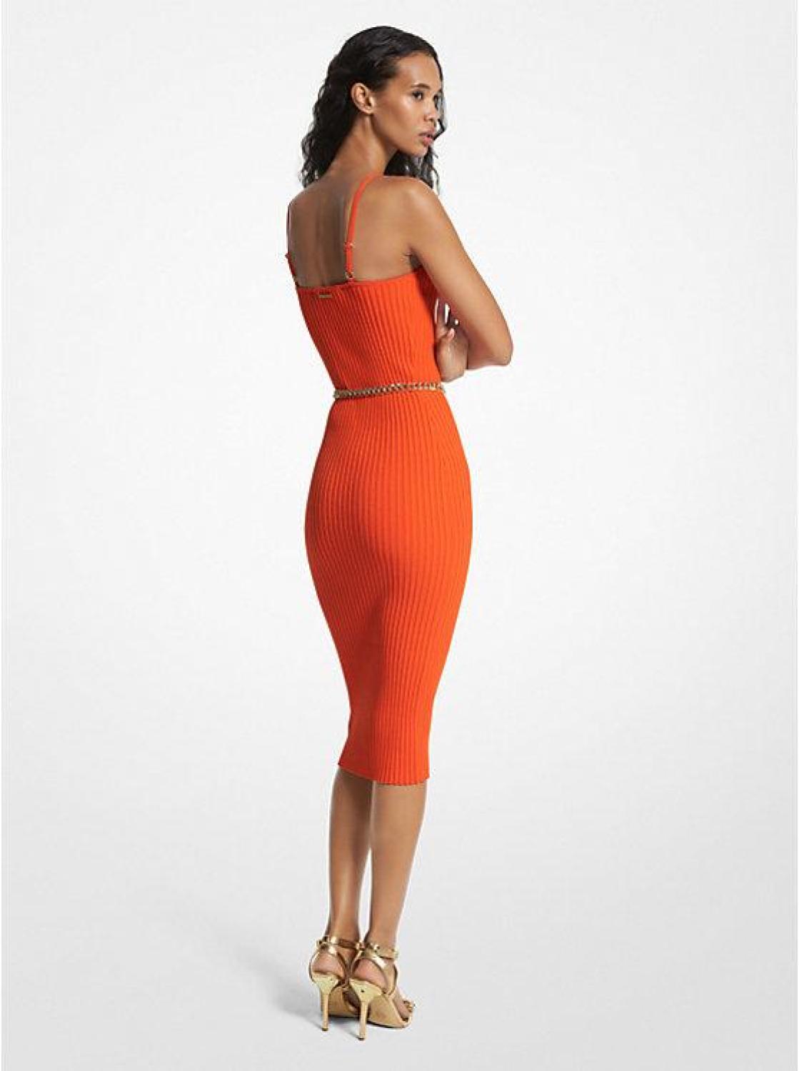 Ribbed Stretch Viscose Belted Bustier Dress