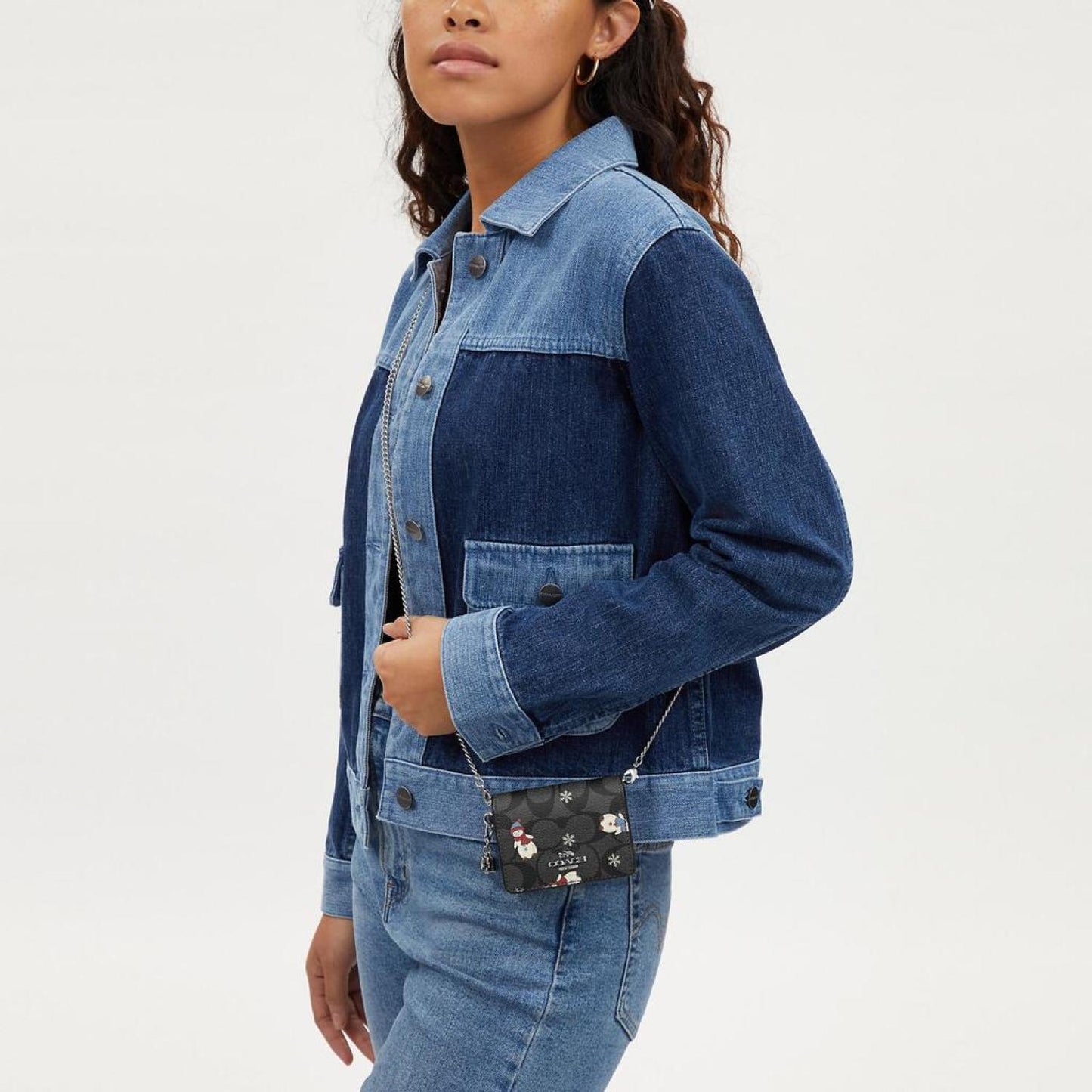 Coach Outlet Boxed Mini Wallet On A Chain In Signature Canvas With Snowman Print