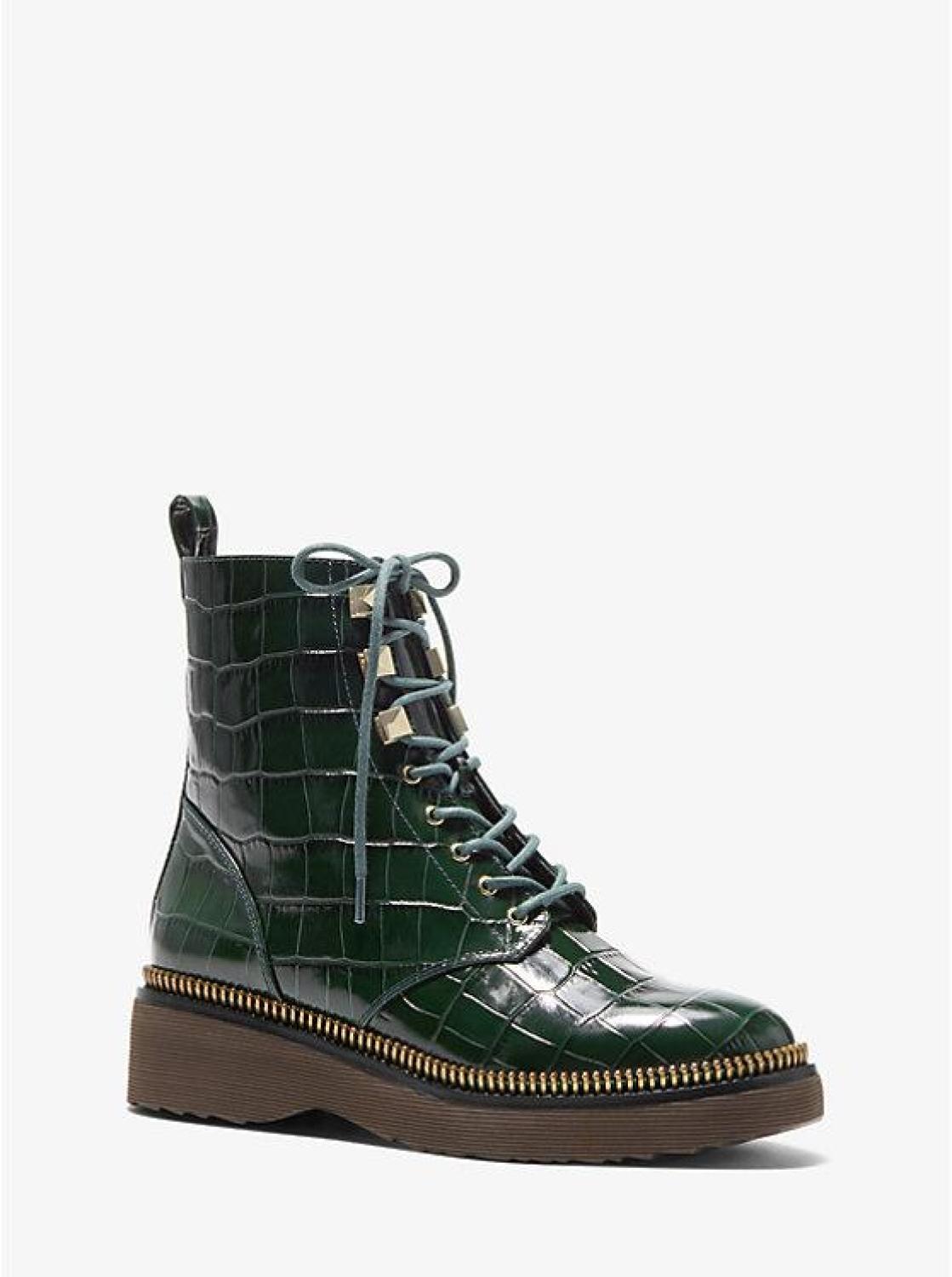 Haskell Crocodile Embossed Leather Combat Boot