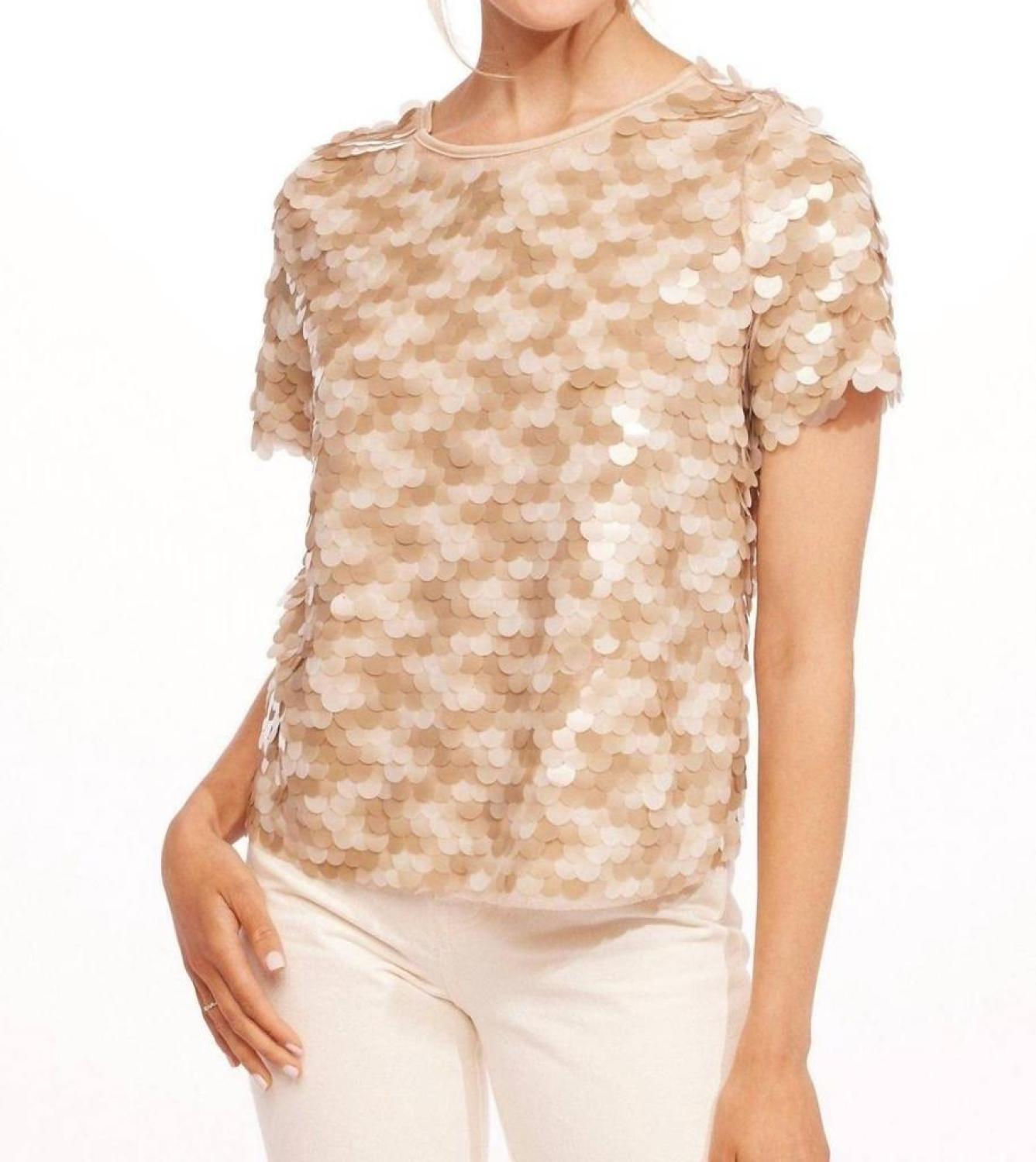 Sequin Tee In Taupe