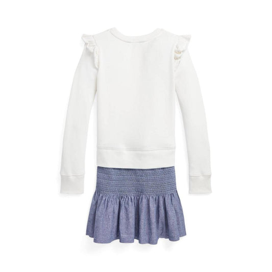 Chambray & Fleece Sweatshirt Dress (Big Kids)