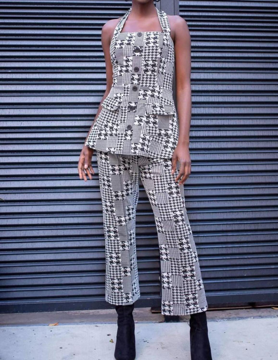 Plaid Pant Set In Black/white