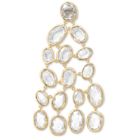 Gold-Tone Oval Cubic Zirconia Chandelier Earrings
