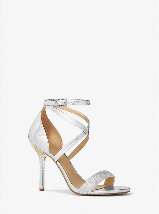 Astrid Embellished Metallic Snake Embossed Leather Sandal