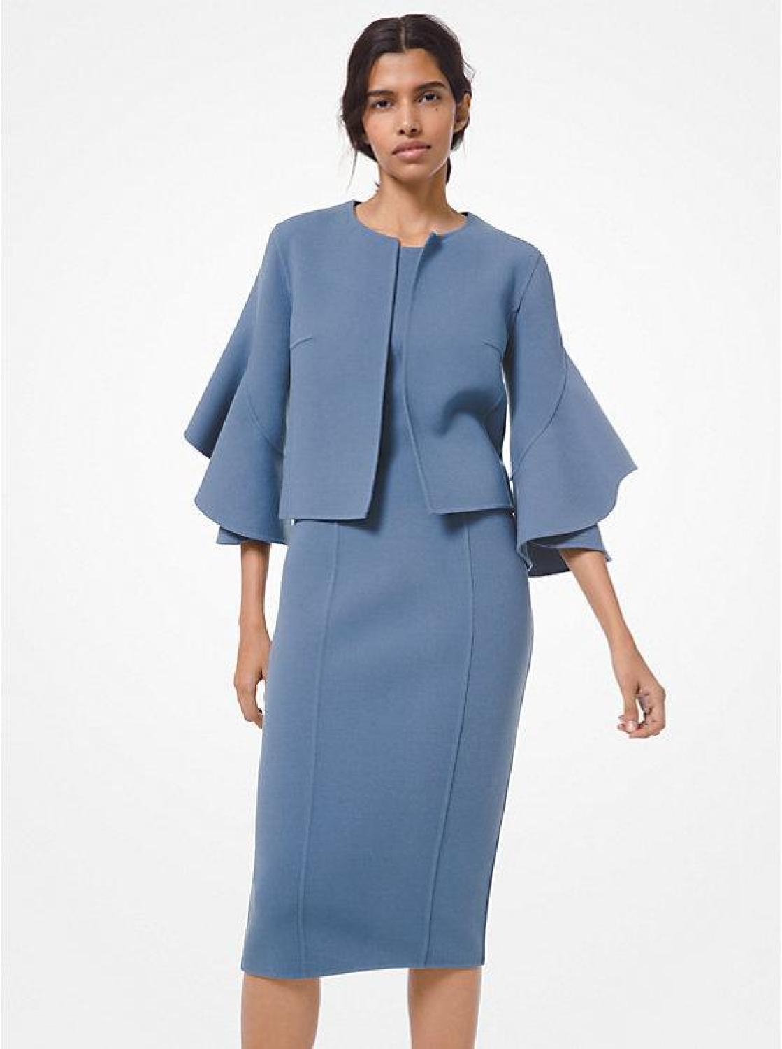 Stretch Bouclé Ruffle-Sleeve Cardigan