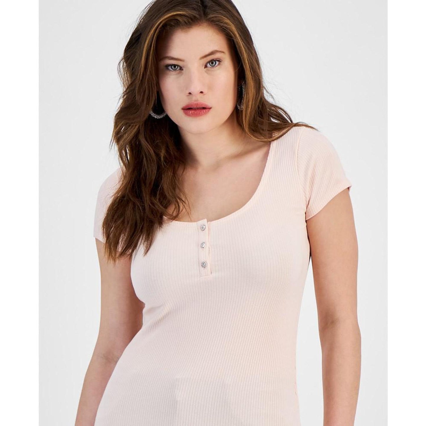 WOMEN'S Karlee Jewel-Button Ribbed Henley Top