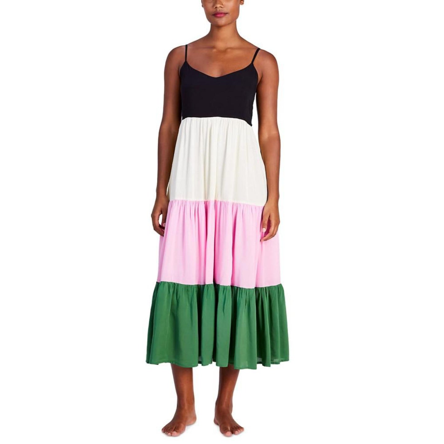 Women's Colorblocked Tiered Midi Dress Cover-Up