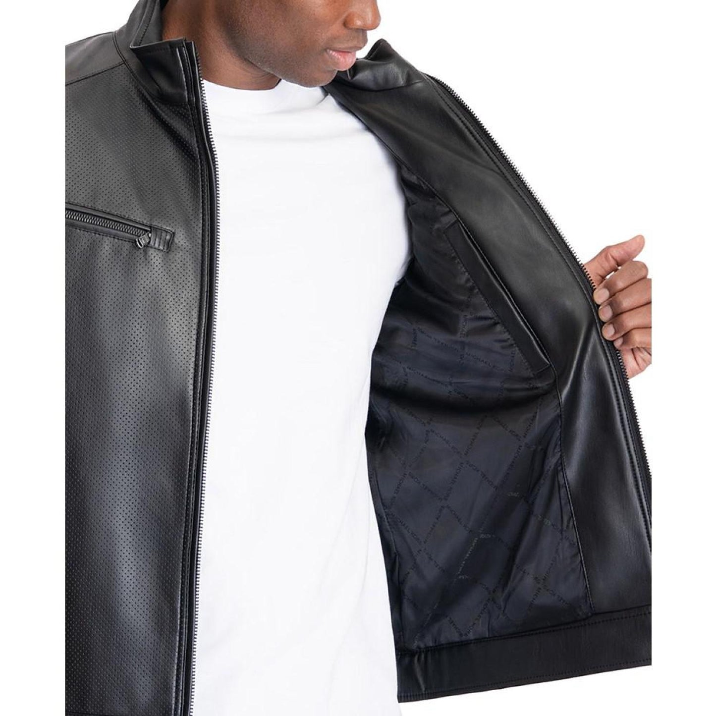 Men's Perforated Faux Leather Moto Jacket, Created for Macy's