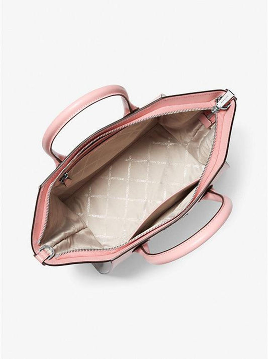 Avril Large Color-Block Pebbled Leather Top-Zip Satchel