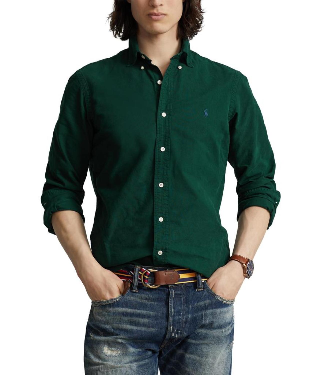 Classic Fit Long Sleeve Garment Dyed Oxford Shirt