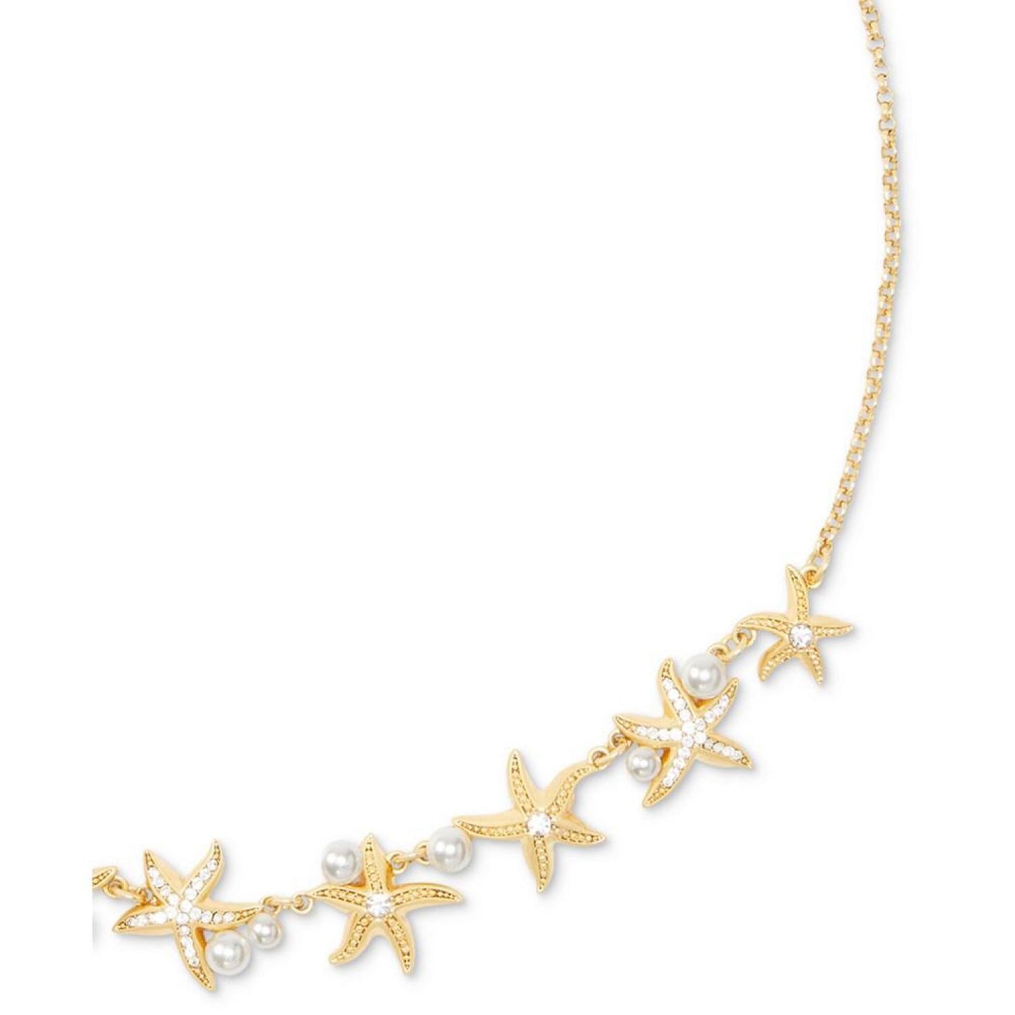 Gold-Tone Imitation Pearl & Crystal Starfish Collar Necklace, 16" + 3" extender