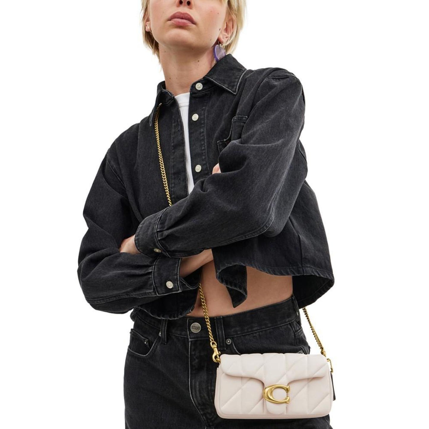 Quilted Pillow Leather Tabby Wristlet with Chain