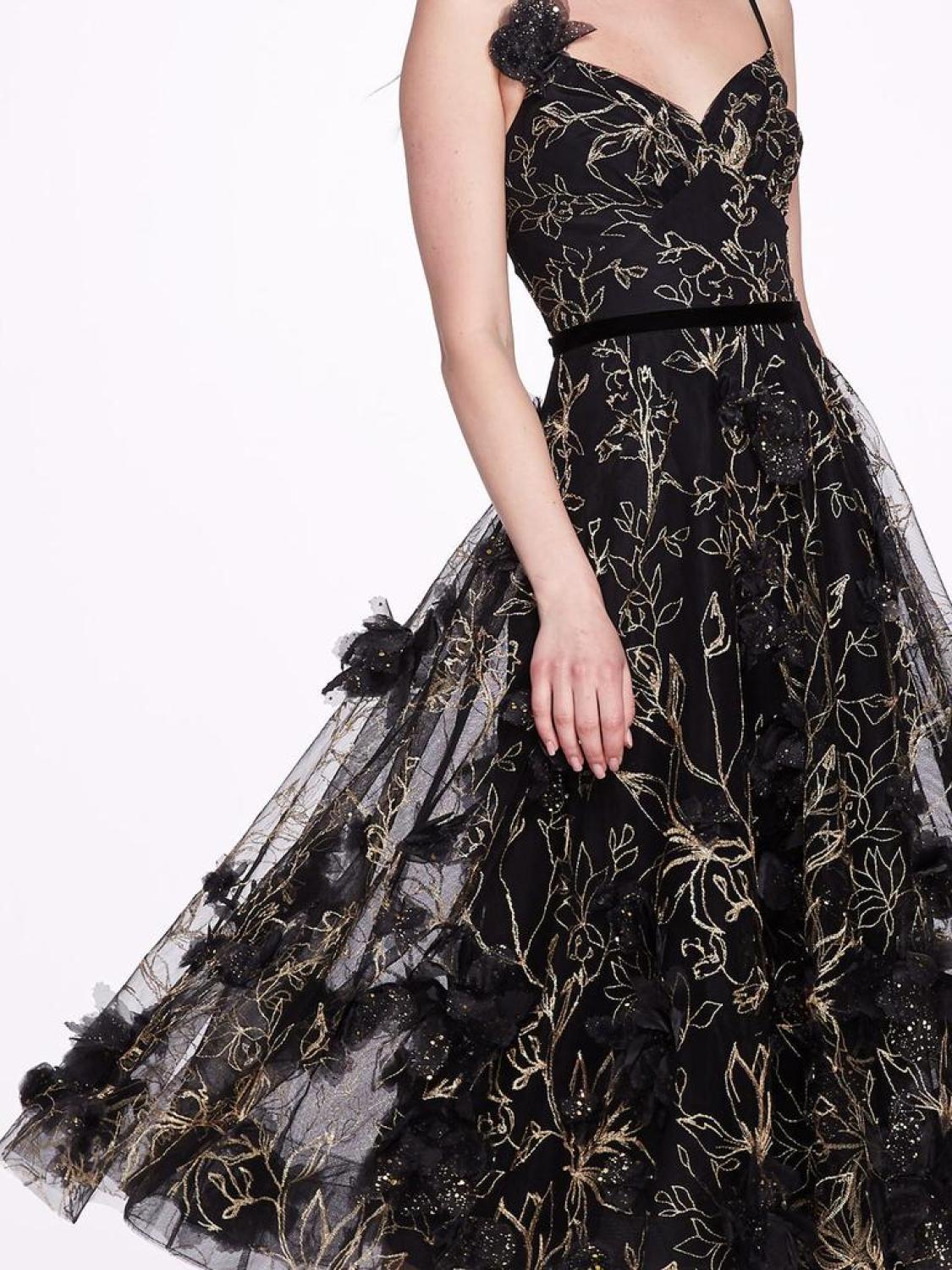 Sleeveless Embroidered Tea-Length Gown