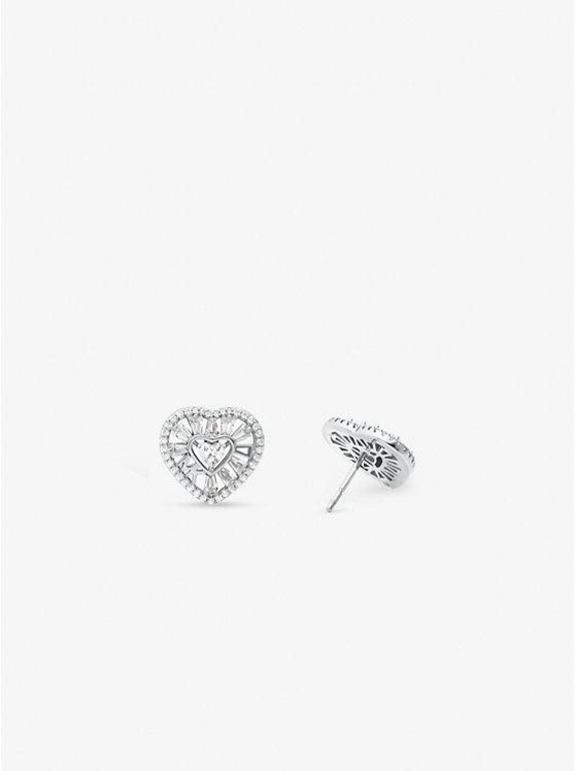 Precious Metal-Plated Sterling Silver Pavé Heart Stud Earrings