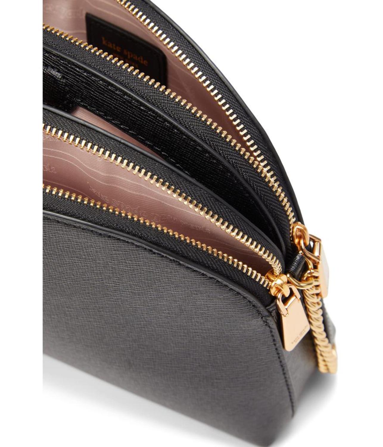 Morgan Saffiano Leather Double Zip Dome Crossbody