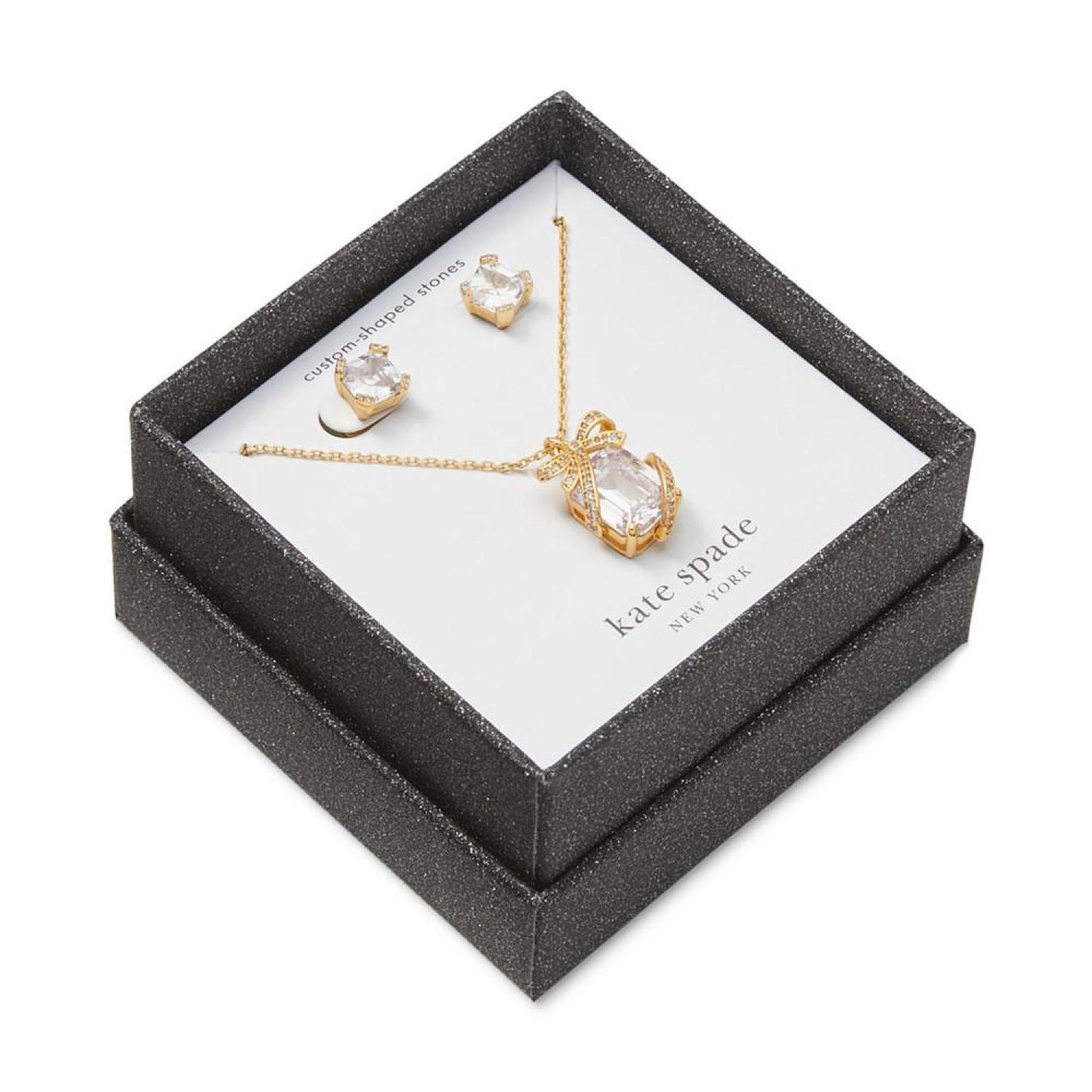 Gold-Tone Crystal Present Stud Earrings & Pendant Necklace, 16" + 3" extender