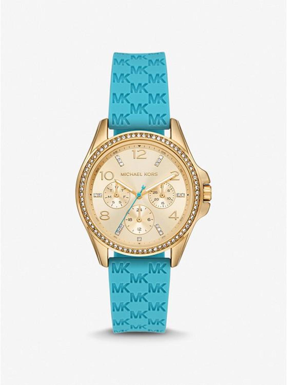 Mini Pilot Pavé Gold-Tone and Logo Silicone Watch