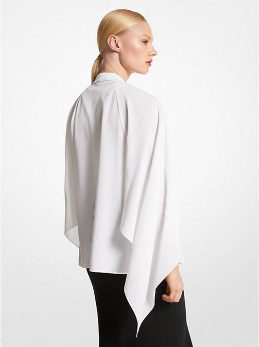 Silk Georgette Flared-Sleeve Wrap Top