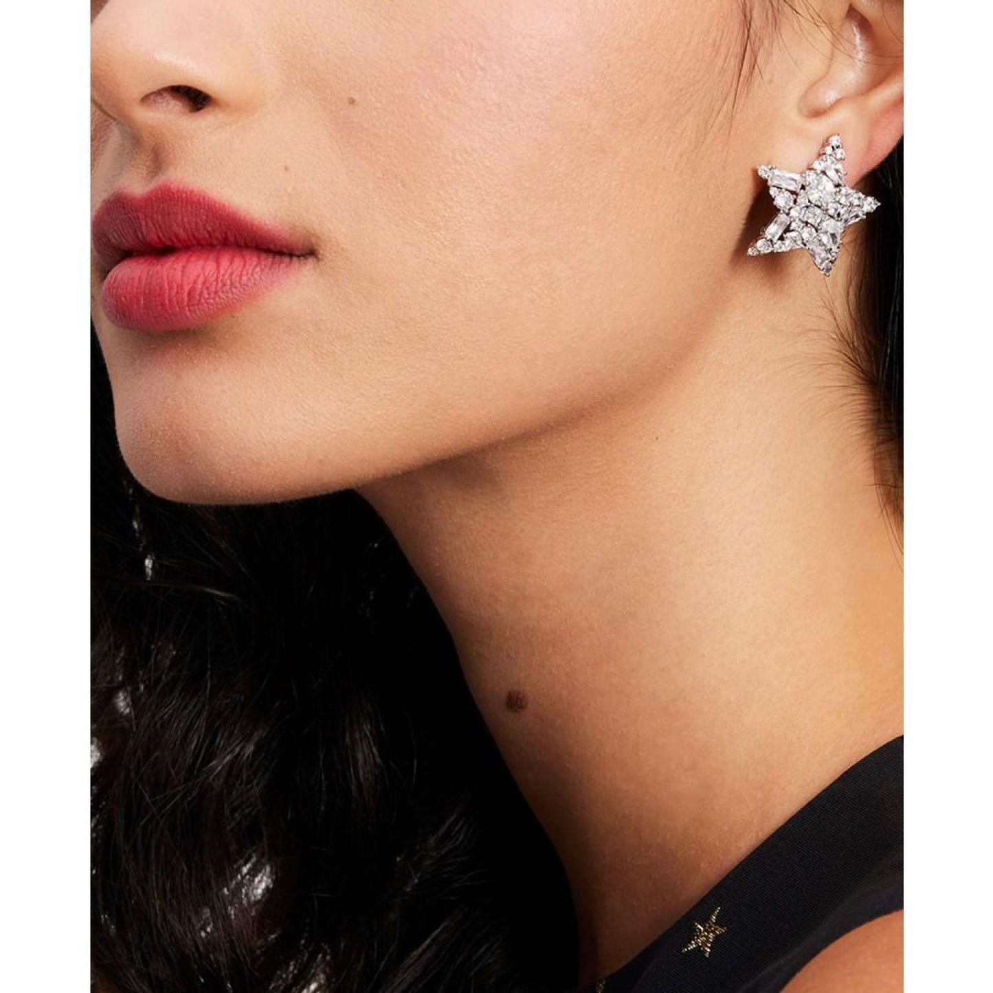 Silver-Tone Cubic Zirconia Star Statement Stud Earrings