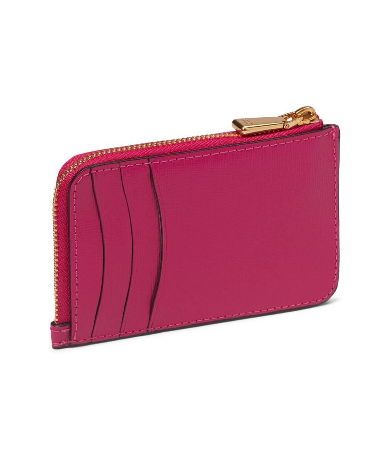 Morgan Bow Embellished Saffiano Leather Zip Card Holder