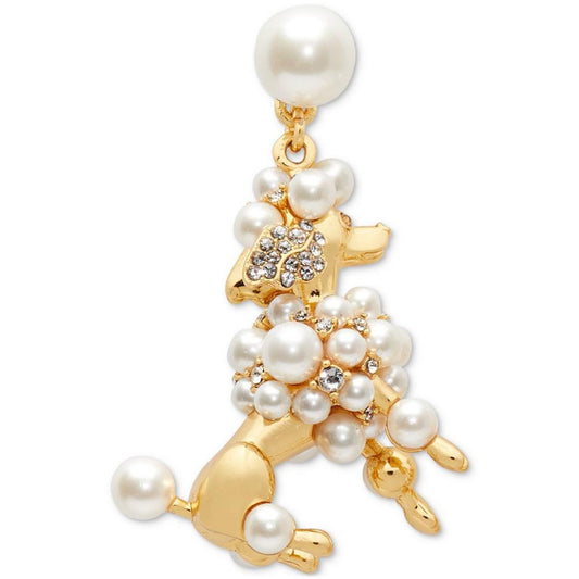 Gold-Tone Cubic Zirconia & Imitation Pearl Poodle Statement Earrings