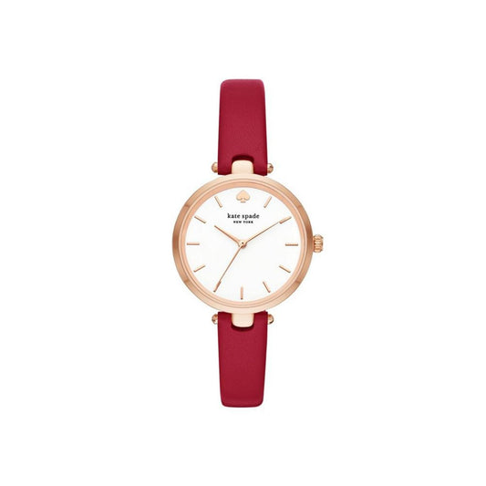 Women's Holland Red Leather Watch and Earring Box Set 34mm