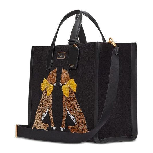 Manhattan Lady Leopard Embroidered Fabric Large Tote