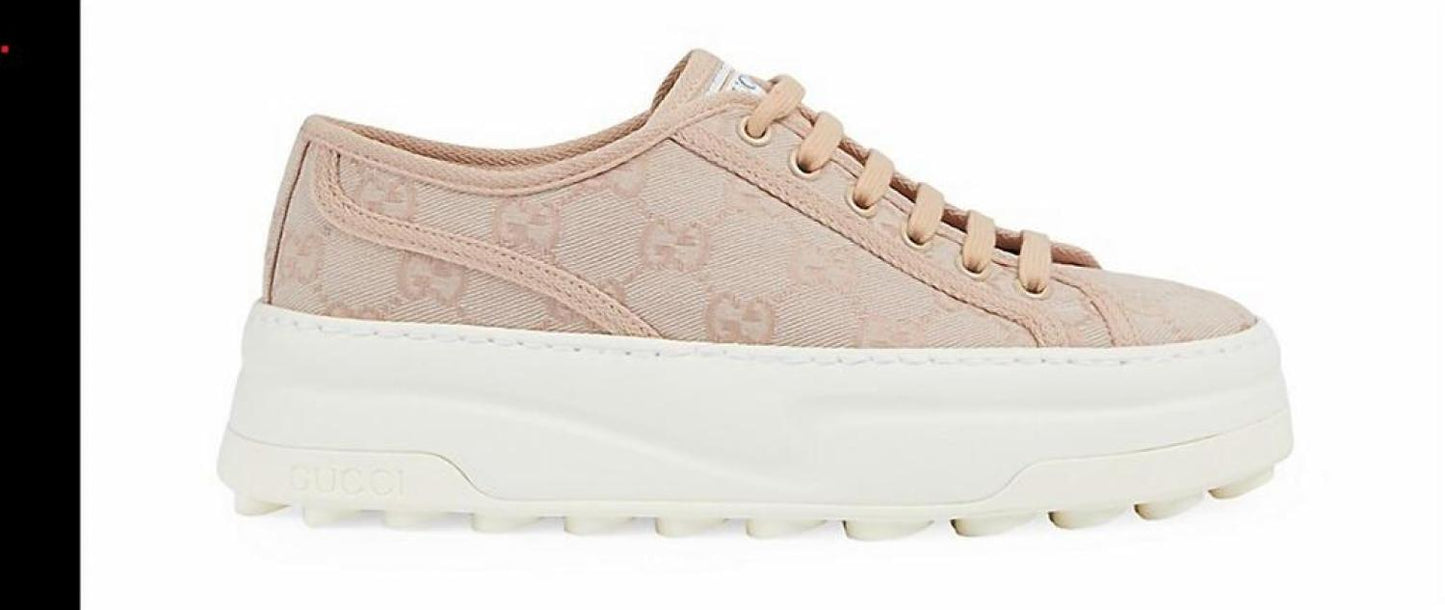 Tennis Treck Gg Canvas Platform Sneakers In Pink