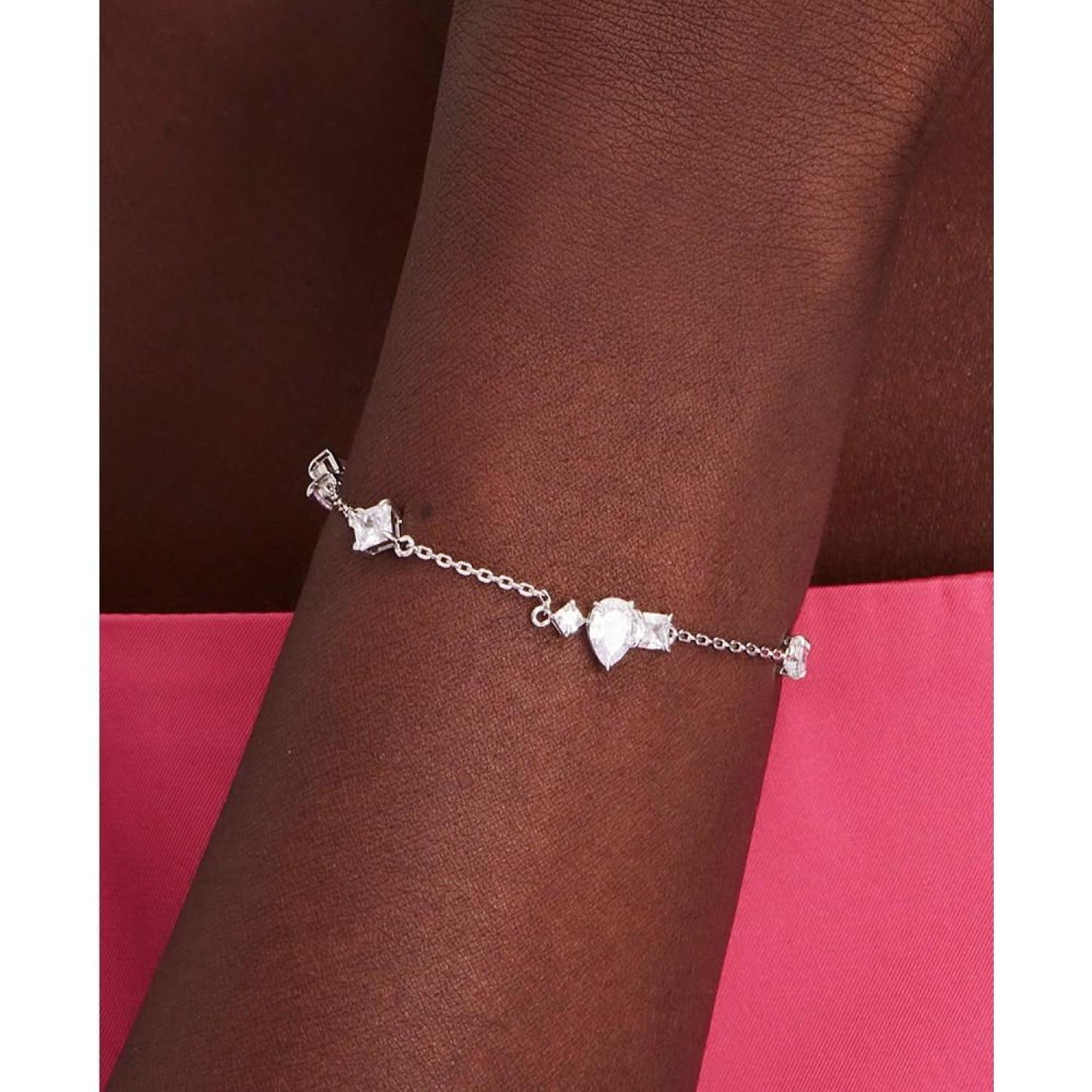 Silver-Tone Crystal Scatter Link Bracelet
