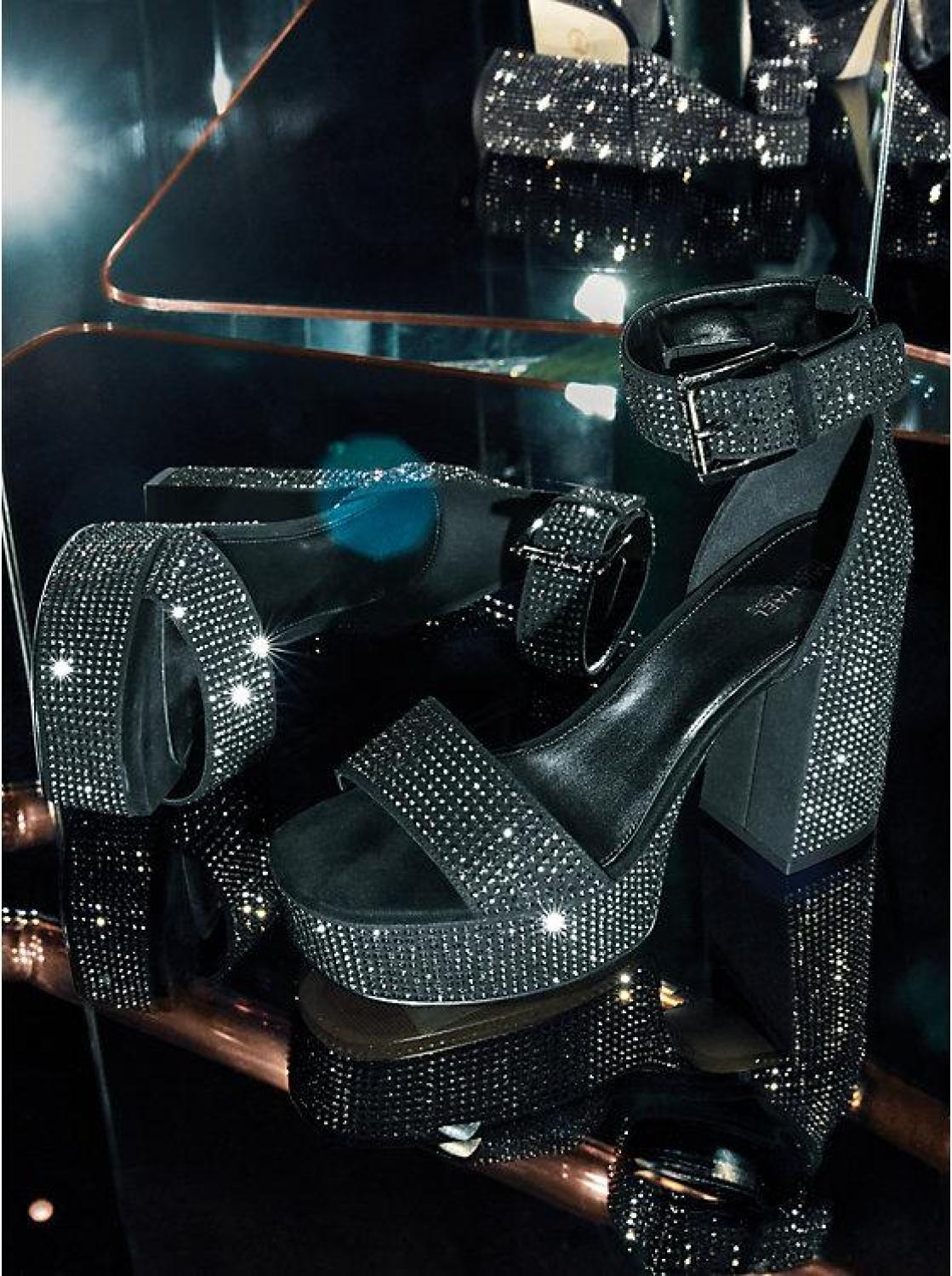 Tara Crystal Embellished Faux Suede Platform Sandal