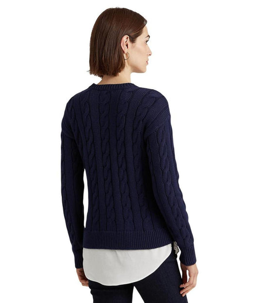 Layered Cotton-Blend Cable-Knit Sweater