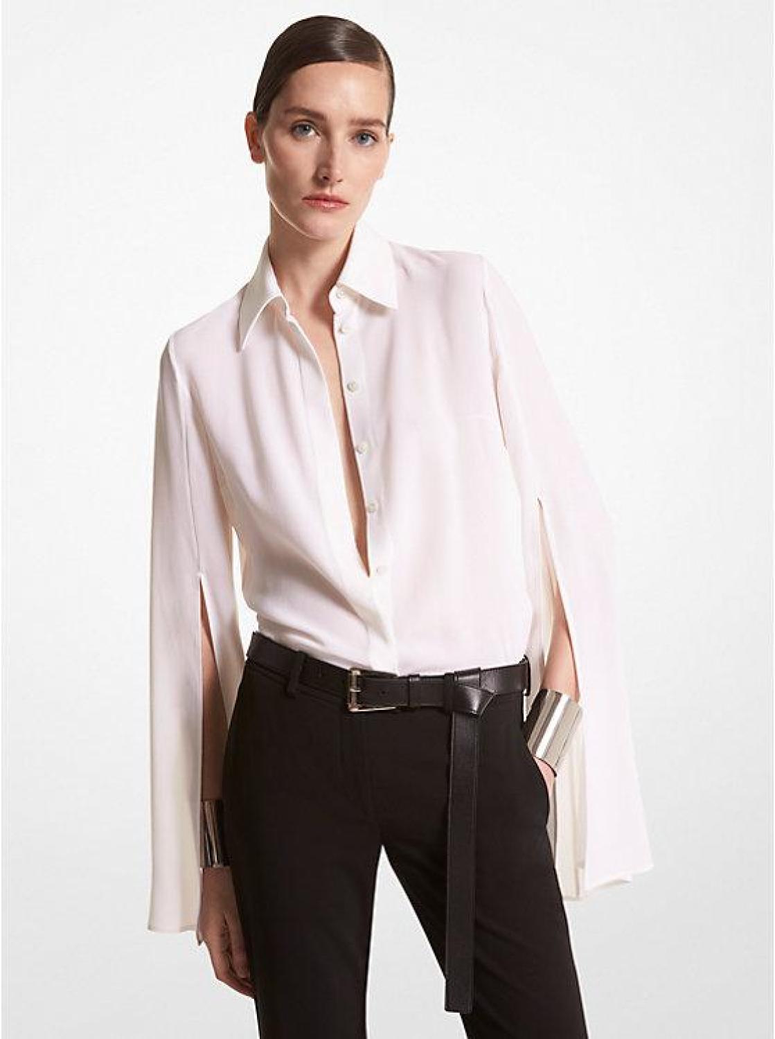 Silk Georgette Slit-Sleeve Shirt