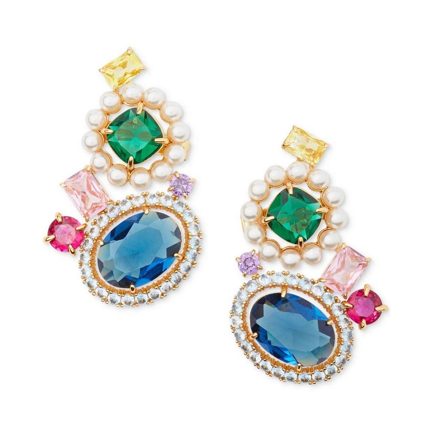 Gold-Tone Multicolor Crystal & Imitation Pearl Ear Climbers