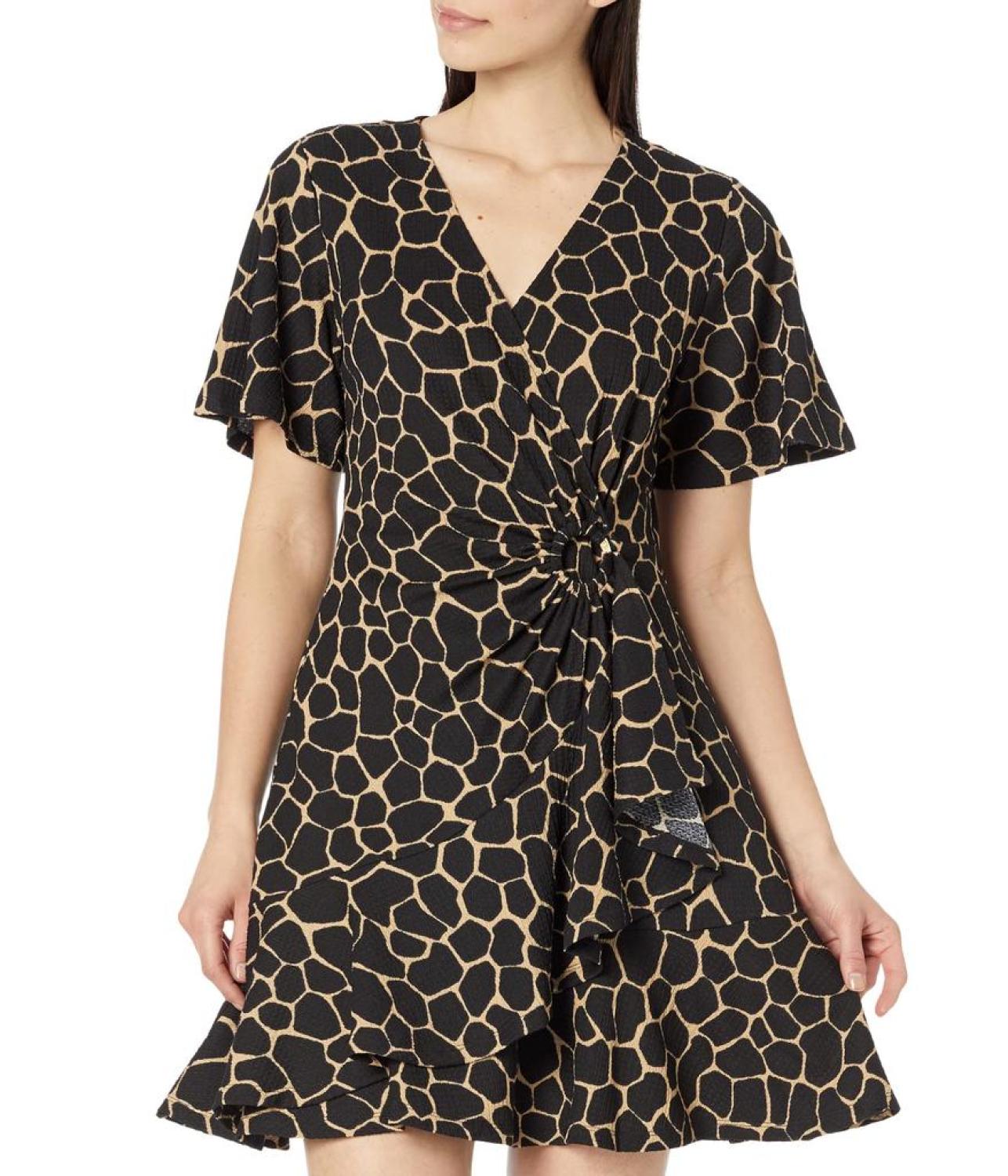 Giraffe Flutter Mini Wrap Dress
