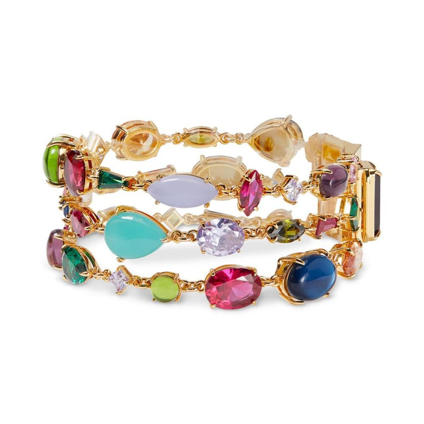 Gold-Tone Multicolor Crystal Triple-Row Statement Bracelet