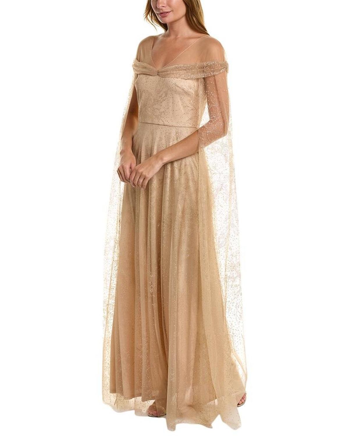 marchesa notte gold dress Marchesa Notte Sequin V-Neck Lace-Hem Slip Dress