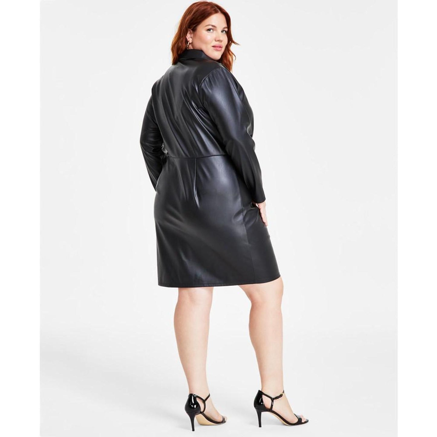 Plus Size Faux-Leather Wrap Dress