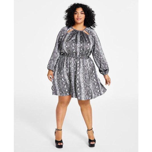 Plus Size Snakeskin-Print Chain-Neck Mini Dress